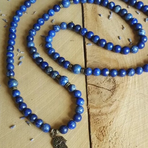 Lapis Hamsa mala necklace/bracelet 6 mm - Picture 2 of 7